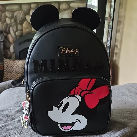 Disney Black and Red Minnie Mouse Backpack with Ear Details Loungefly Disney Minnie Mouse Holiday Holly Ears Mini  main image 4